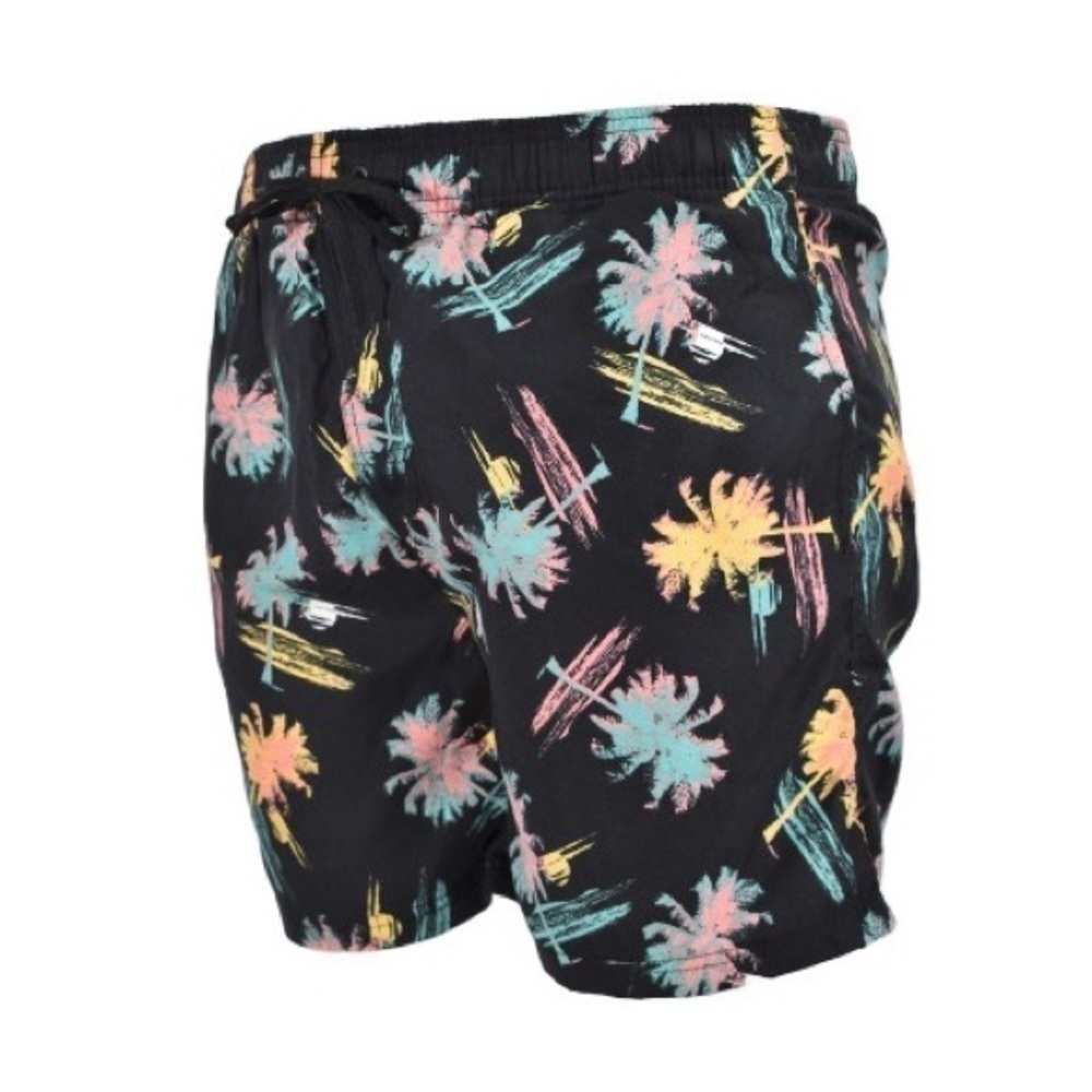 Burnside Bathing Suit Quick Dry 5" Inseam Black Tropical Islands NEW with tags